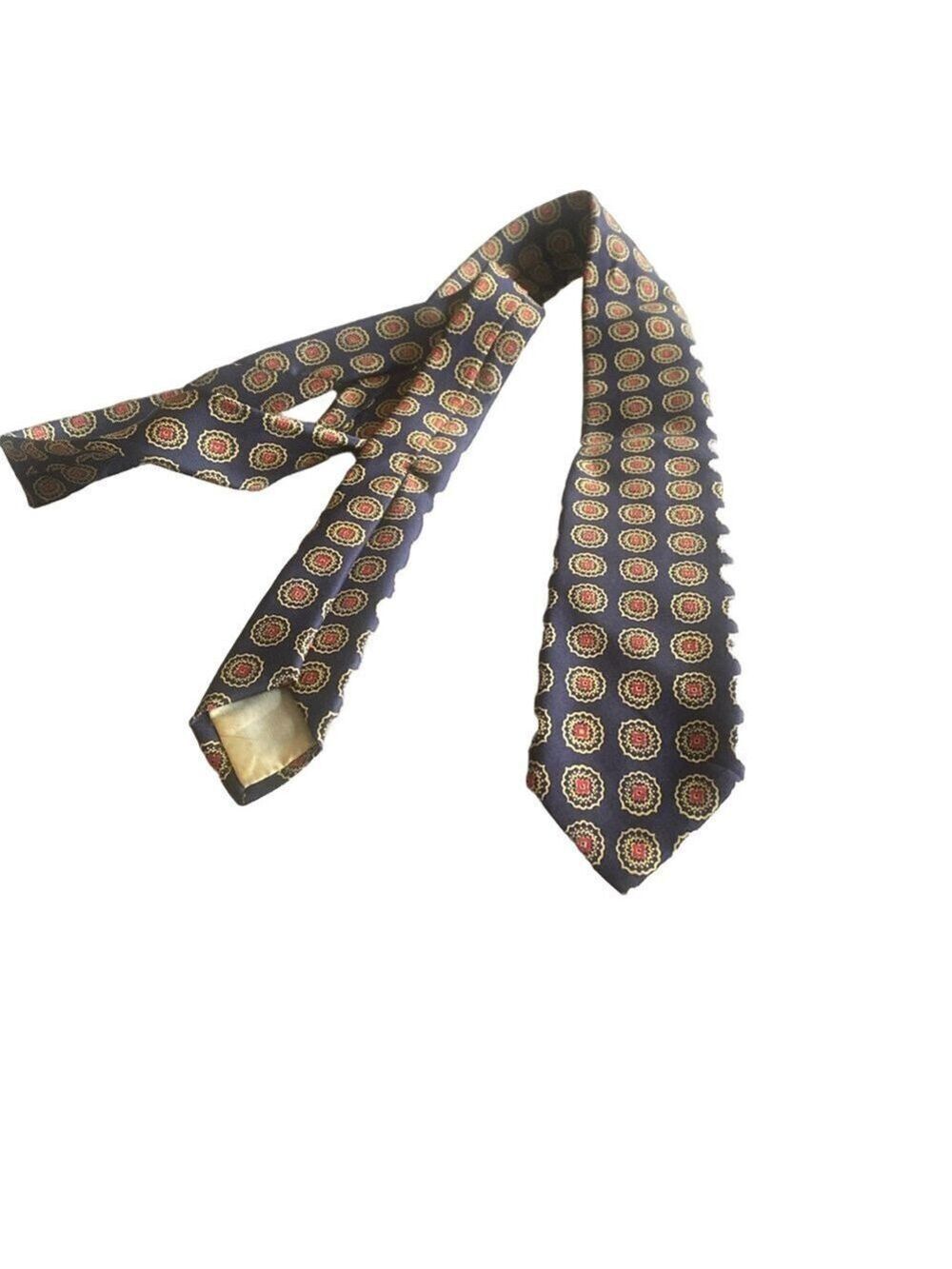 Vintage Brooks Brothers Silk Tie | Printed in England | Navy with Gold & Red